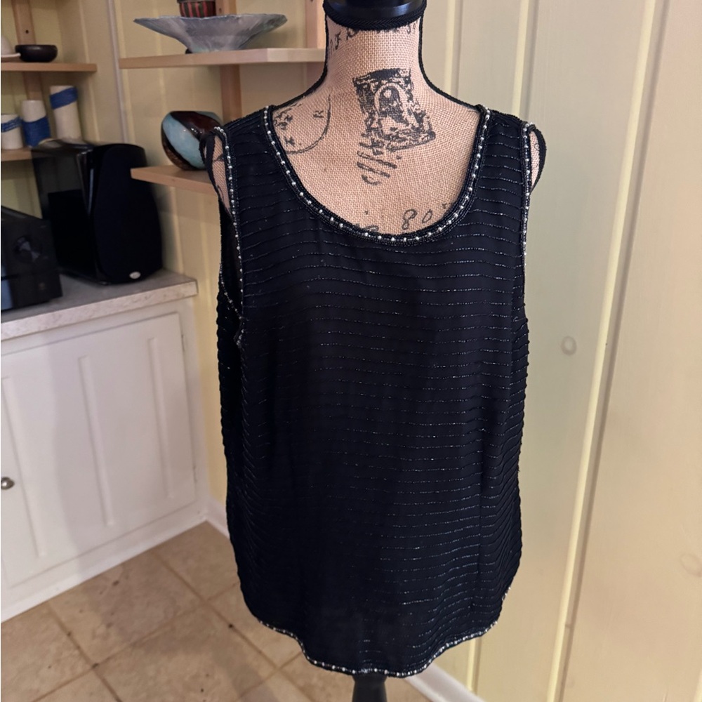 Chic Black beaded Sleeveless Tank Top size 3X - dry cleaned
